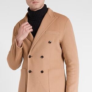 Slim Solid Camel Wool-Blend Double Breasted Hand Finished Blazer